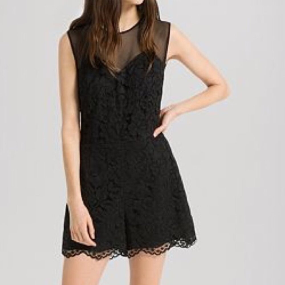 Sandro Black Romper Jumpsuit Paradise Lace Illusion XS $168